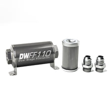 Load image into Gallery viewer, DeatschWerks Stainless Steel 10AN 10 Micron Universal Inline Fuel Filter Housing Kit (110mm)