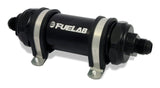 Fuelab 828 In-Line Fuel Filter Long -10AN In/Out 100 Micron Stainless - Black