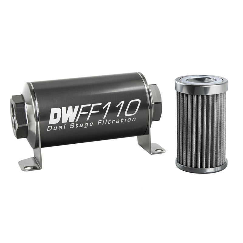 DeatschWerks Stainless Steel 10AN 100 Micron Universal Inline Fuel Filter Housing Kit (110mm)