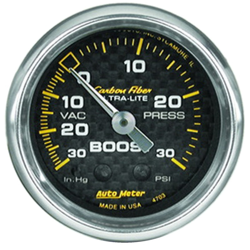 Autometer Carbon Fiber 52mm 30 PSI Mechanical Boost Gauge